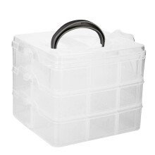 Caja organizadora de joyas de 3 capas, transparente, 15x15x13cm