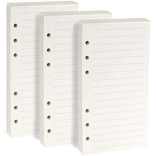 A6-navulpapier, 6 gaten, 3-pack, blanco, gelijnd, gestippeld, geruit.