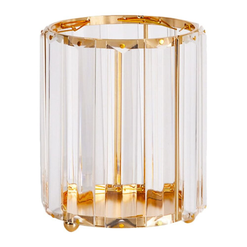 Porta-canetas hexagonal de vidro dourado, 10,7 x 13 cm