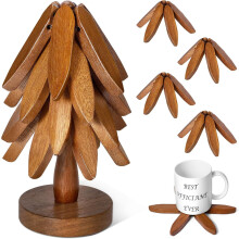Set di 4 sottopentola in legno di noce con supporto