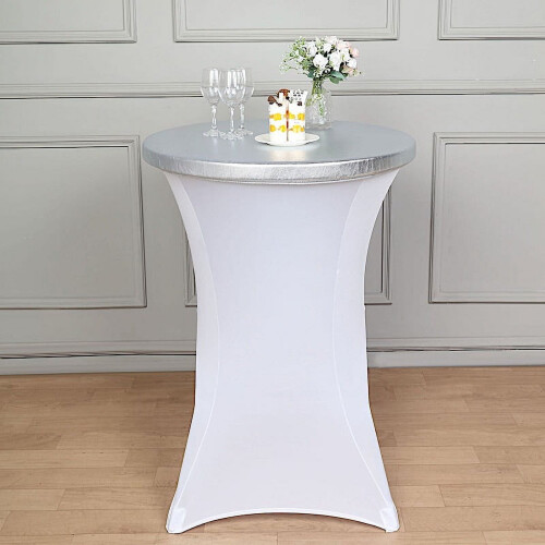 Silberfarbene Cocktailtischdecke aus Spandex
