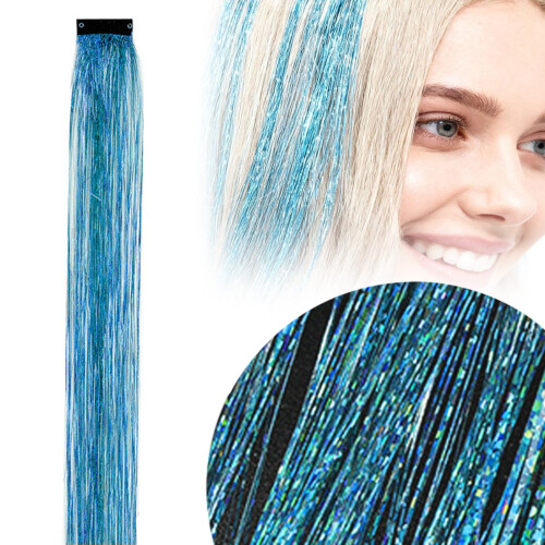 Extensões de cabelo com glitter de 50 cm (20 polegadas) e presilha de metal.
