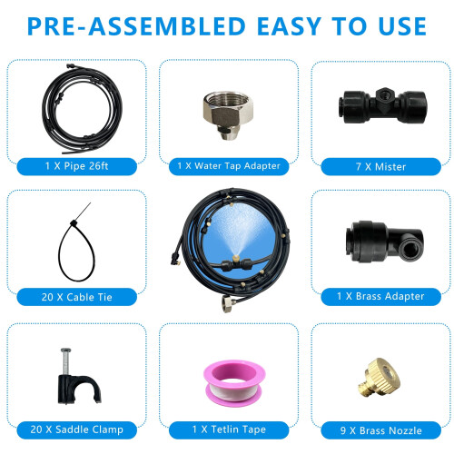 26ft Outdoor Misting System UV-Resistant Hose with 15 2