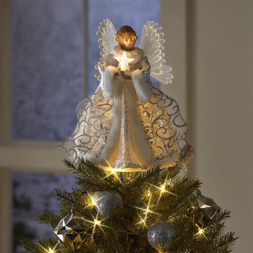 Christmas Tree Topper Angel with 2m Lights Silver 1