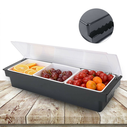 Contenitore per frutta e condimenti in ABS con coperchio e vassoio a 3 scomparti 2