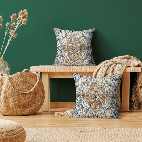 Fețe de pernă din in, model boho, 20x20 inci, set de 2 1