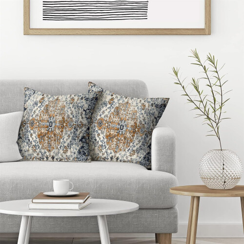 Fețe de pernă din in, model boho, 20x20 inci, set de 2 2