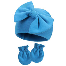(Lake blue) 2-Pieces Infant Skull Hat & Mittens Baby Hospital Hat Scratchproof Gloves for Infant 0-3-6Month Baby Accessories  Lake blue