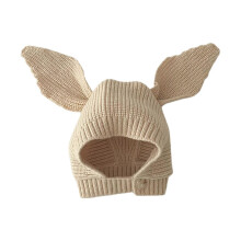 (Beige) Soft & Stretchy Baby Earflap Cap Infant Beanie Cap with Cute Ears Long Ear Knitted Hat Comfortable Wearing for Infants Milky White