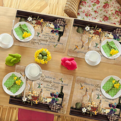 4 Vintage Wine Placemats 12x18 in Polyester 2