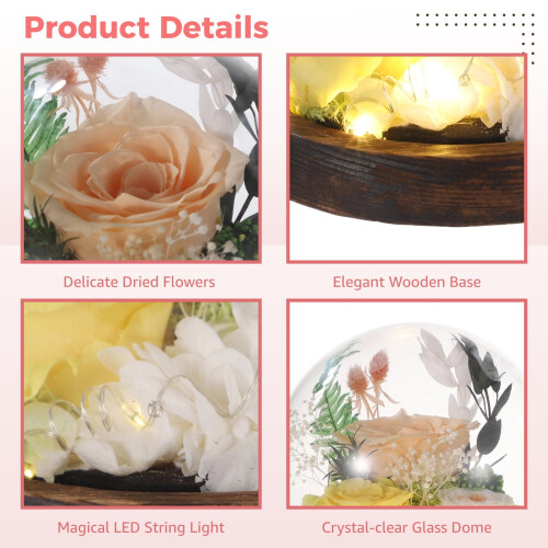Preserved Rose Glass Dome with Wood Base 1