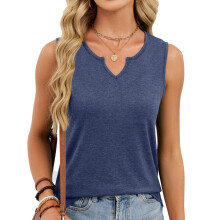 Women's V-neck vest, casual sleeveless shirt-Navy Blue S