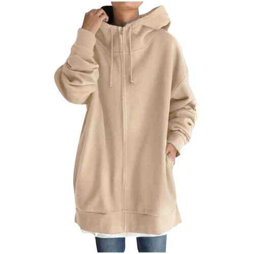 Damen-Kapuzenpullover mit Reißverschluss, einfarbig khaki, Größe XL 1