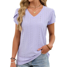 Women's T-shirt with hollowed-out V-neck,-Purple M