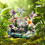 Hagefugl- og blomsterstatue utendørsdekor 1