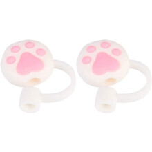 Capas de silicone para canudos de qualidade alimentar, pacote com 2 unidades, estampa de pata de gato branca.