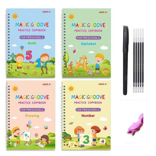 Reusable Kids Writing Practice Book – 4 Pads + Pen &
