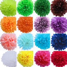 Confezione da 10 pon pon di carta velina da 25 cm, colori assortiti.