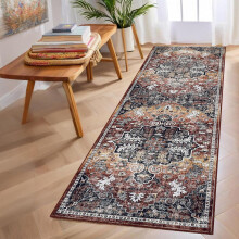 Tapete corredor vintage lavável de 60 x 180 cm com base antiderrapante.