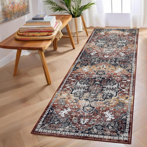 Πλενόμενο χαλί vintage runner 2x6ft με αντιολισθητική επένδυση