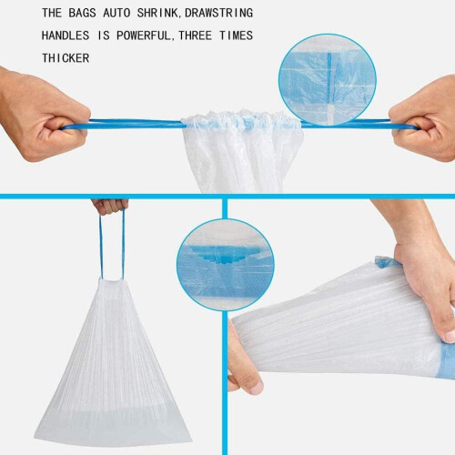 2.6 Gallon Auto-Close Trash Bags, Thick White, 60 Pack 1