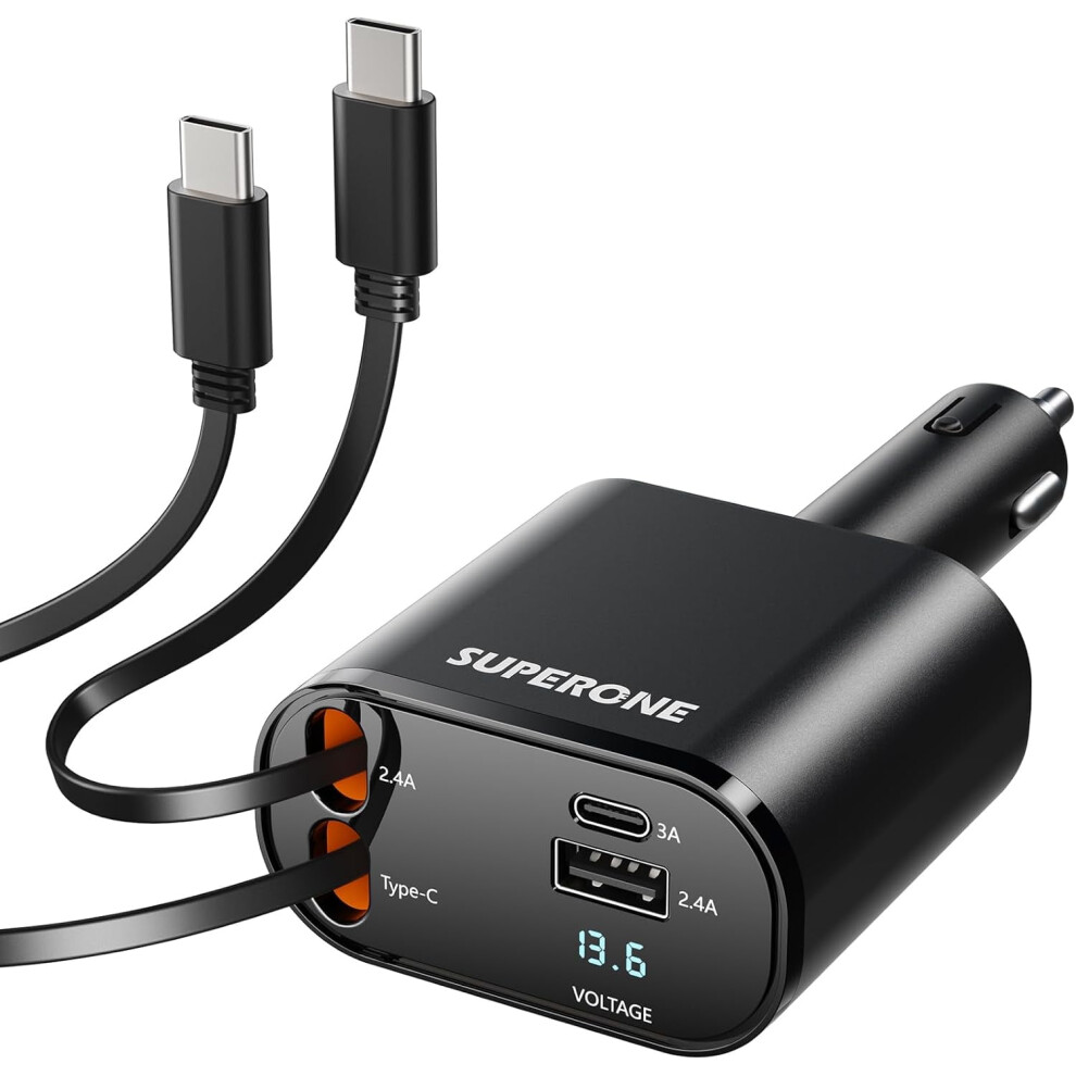 Retractable Car Charger With Dual Usb-C Cables 4-In-1 69W 9401284967064