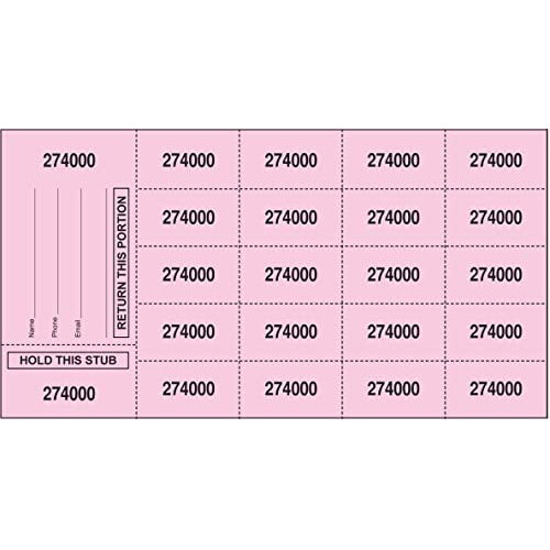 Pink Chinese Auction Tickets 3.5" x 7" 500 Sheets