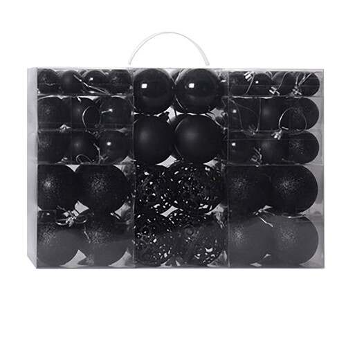 Black Christmas Baubles Set – 100 Pcs Plastic Ornamental