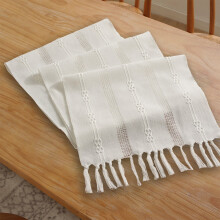 Caminho de mesa boho em linho macramê branco 38x183cm