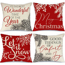 Capas de Almofada de Natal 20x20, Conjunto de 4, Estampa "Let It Snow"