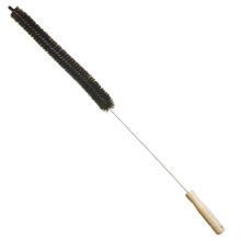 Cepillo para pelusas de secadora con mango de madera y acero inoxidable.