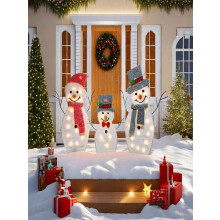 Verlichte sneeuwpoppenfamilie decoratieset (3 stuks)