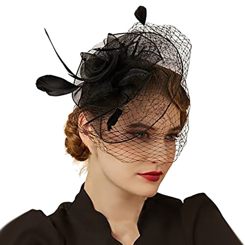 Γυναικείο καπέλο Pillbox Fascinator με πέπλο και φτερά