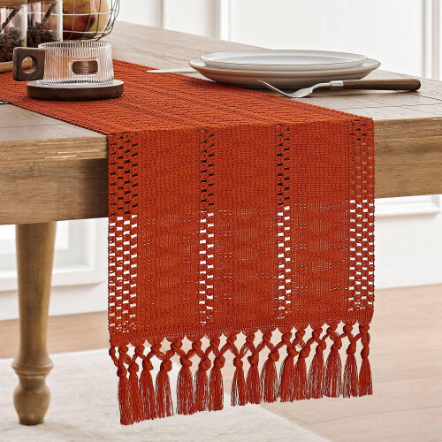 Chemin de table bohème en macramé 30 x 183 cm Ivoire
