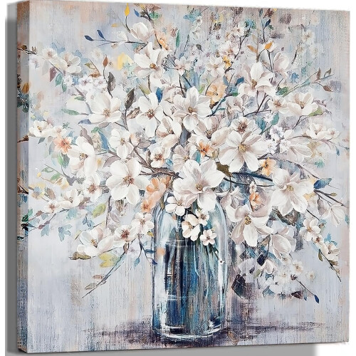 Vintage μπλε και άσπρο floral καμβάς τοίχου 14x14 ίντσες