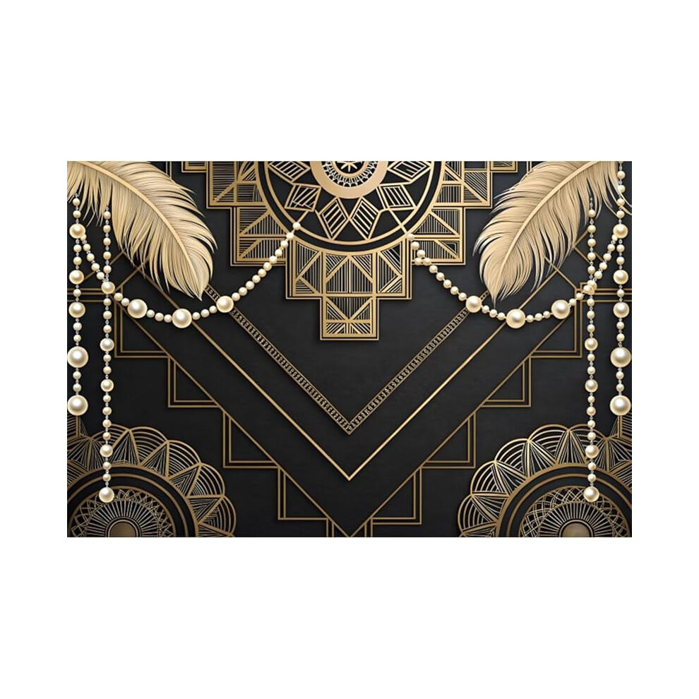 1920S Feather & Pearl Photography Backdrop Black/Gold 9450273221106