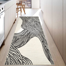Washable Runner Rug Abstract Lines Black White 2x6 ft