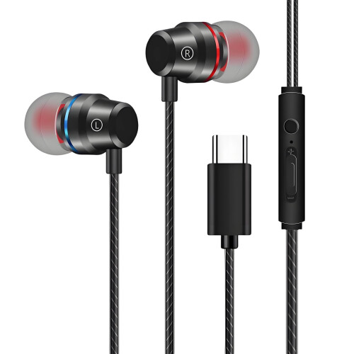 USB-C Wired Earbuds with Metal Housing, 3-Button Control