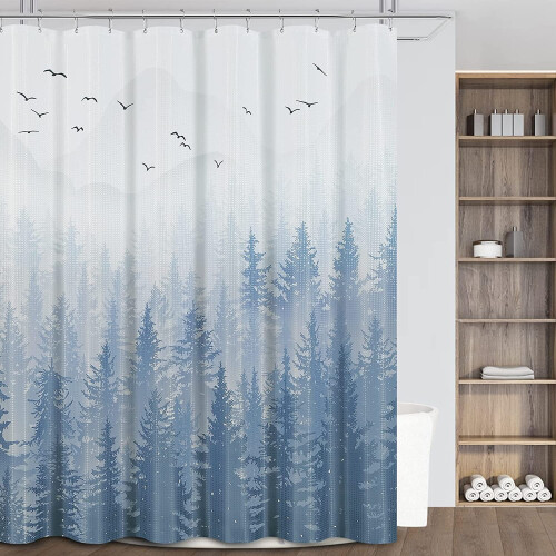 Cortina de chuveiro degradê azul-acinzentado 72x84 polegadas