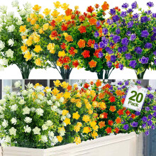 Flores artificiais de plástico laranja e vermelho (pacote com 20)