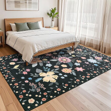 Floral Area Rug 8x10 Black Non-Slip Low Pile