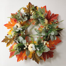 Ghirlanda autunnale con zucche e foglie d'acero, 35 cm