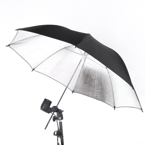 Guarda-chuva refletor de camada dupla de 33 polegadas, preto/prateado
