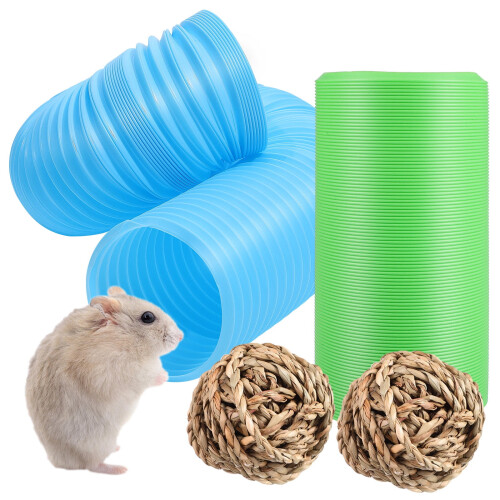 Set van plastic hamstertunnels en geweven grasballen 2