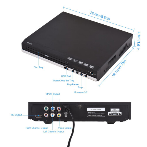 Lecteur DVD OWSOO HD-229 avec télécommande et sortie AV HD 1