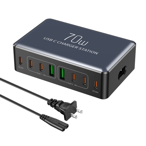 Κόμβος φόρτισης USB-C 70W 8 θυρών με 2 τροφοδοτικά 20W