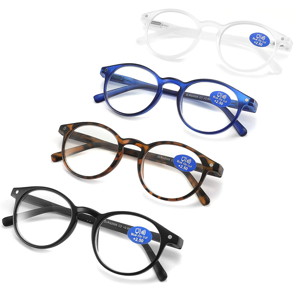 Blue/Light Reading Glasses With Spring Hinges Â 4 Pairs