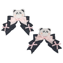 2Pcs Handmade Animal Hair Clip Plush And Cloth Ribbon-panda