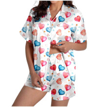 Women's Valentine's Day Pajama Set: Satin Heart-powder blue XL