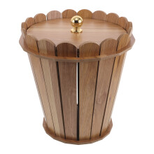 Khaki Wood Grain Trash Can with Lid for Living Room and Bathroom